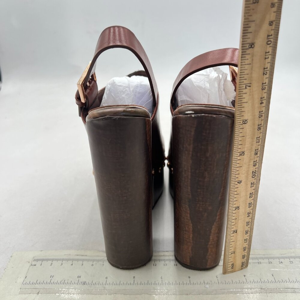 Brown Leather Studded Block Heel Slingback Clog - Picture 5 of 8
